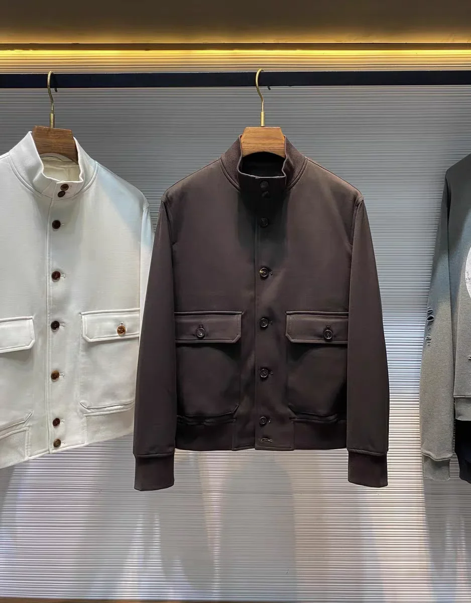 سترة طيران كاجوال بياقة واقفة من مزيج الصوف والرياح من قبل الميلاد