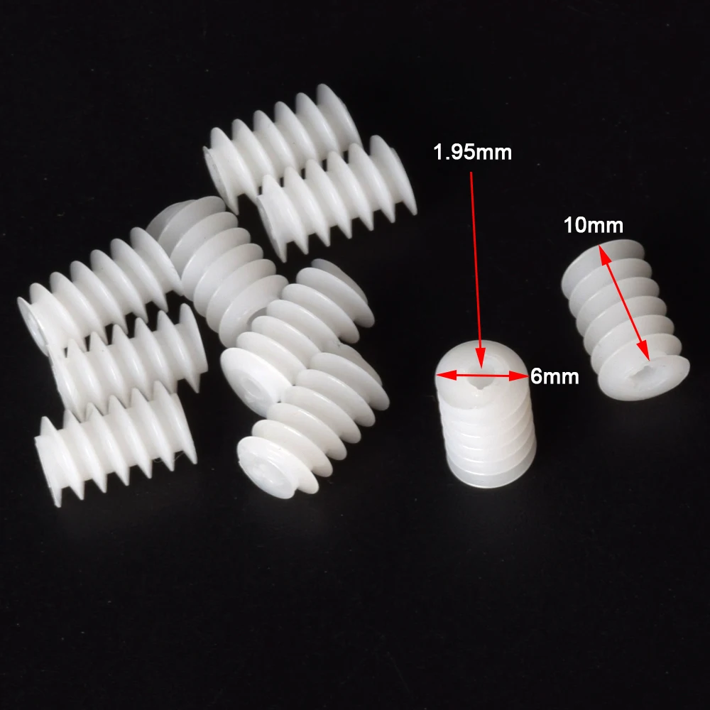 100pcs Worm Gears White Right Hand Plastic 6*10 (2A) 2mm Hole Turbine 0.5 Module Reduction DIY Model Parts EF02368