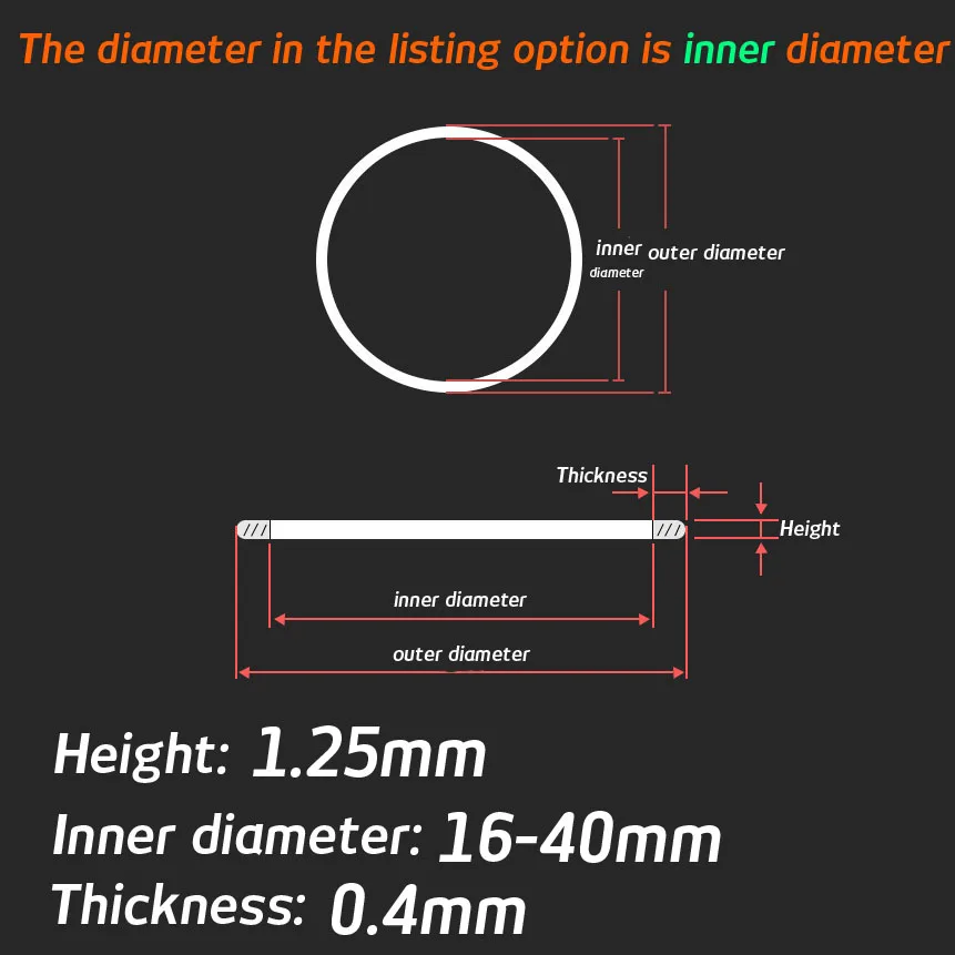 White Gasket For Front Watch Crystal Glass Waterproof I-ring Diameter 16mm-40mm Thickness 0.4mm High 1.25mm Watch Parts