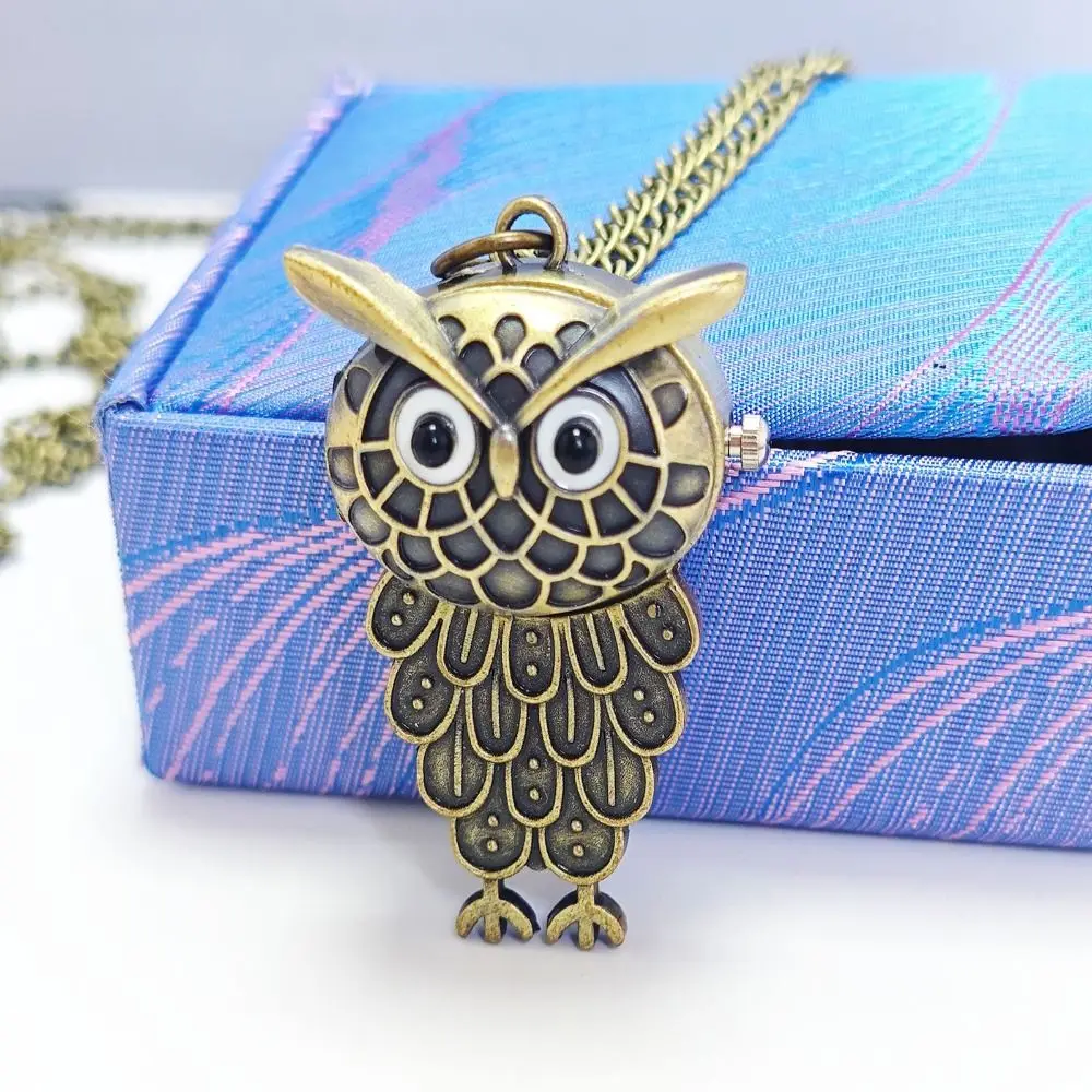 Fashionable Alloy Owl Pocket Watch Antique Bronze Color Quartz Pocket Watch Vintage Mini Pocket Watch Gift