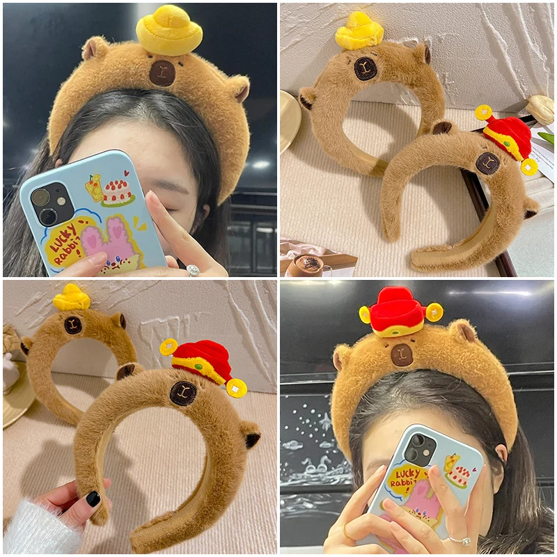 Capybara Plush Headband Cartoon Funny Hair Hoops Girls Women Cute Doll Hairband Face Wash Headwear Makeup Supply Accessories