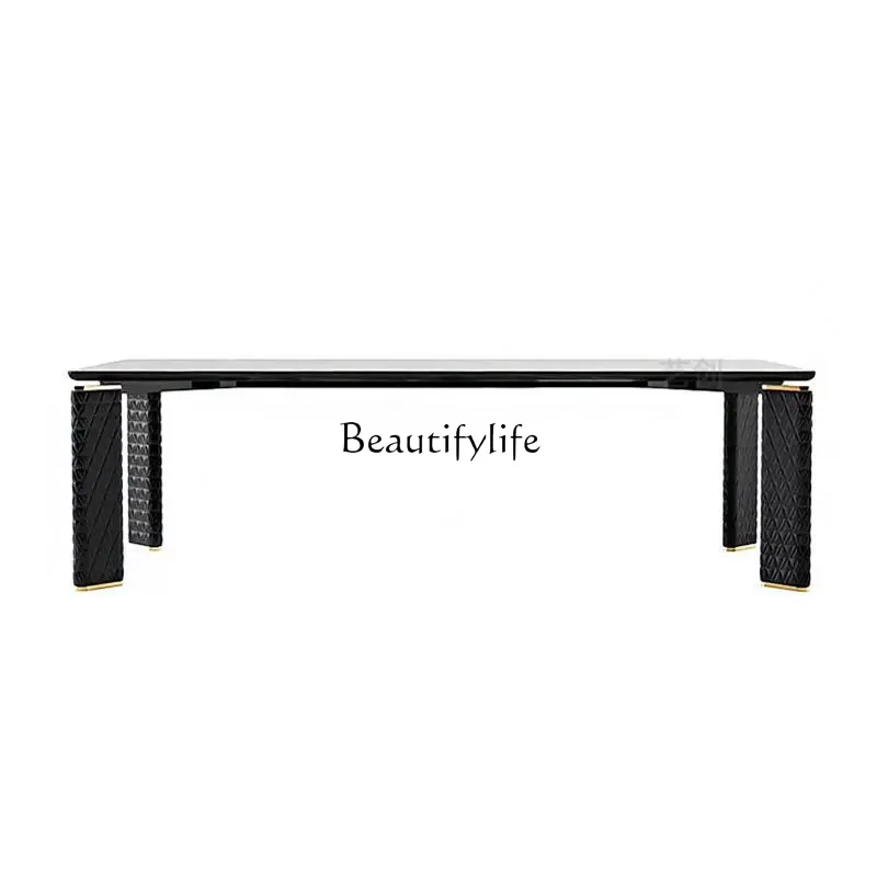 

Light luxury black natural luxury stone long dining table large flat layer high-end luxury fashion new model