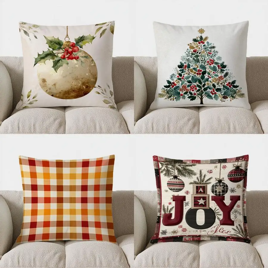 Christmas Holly Ball Pattern throw pillow cover with short plush print living room sofa decoration cushion cover pillow covers