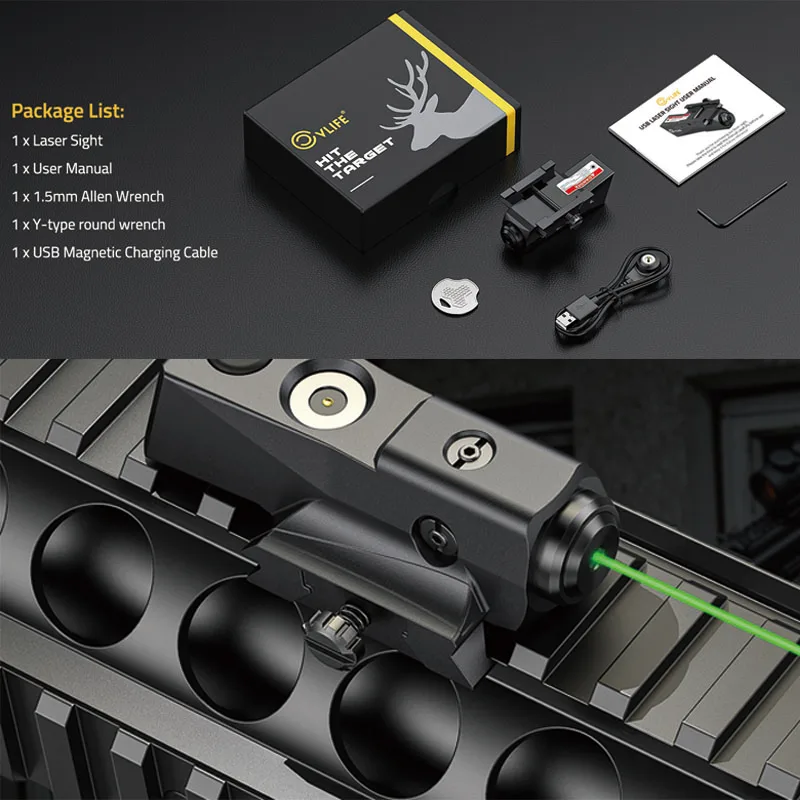 

Rifle Green or Red Laser Sight Picatinny Rail Tactical Sight with Magnetic Rechargeable Aircraft Grade Materials