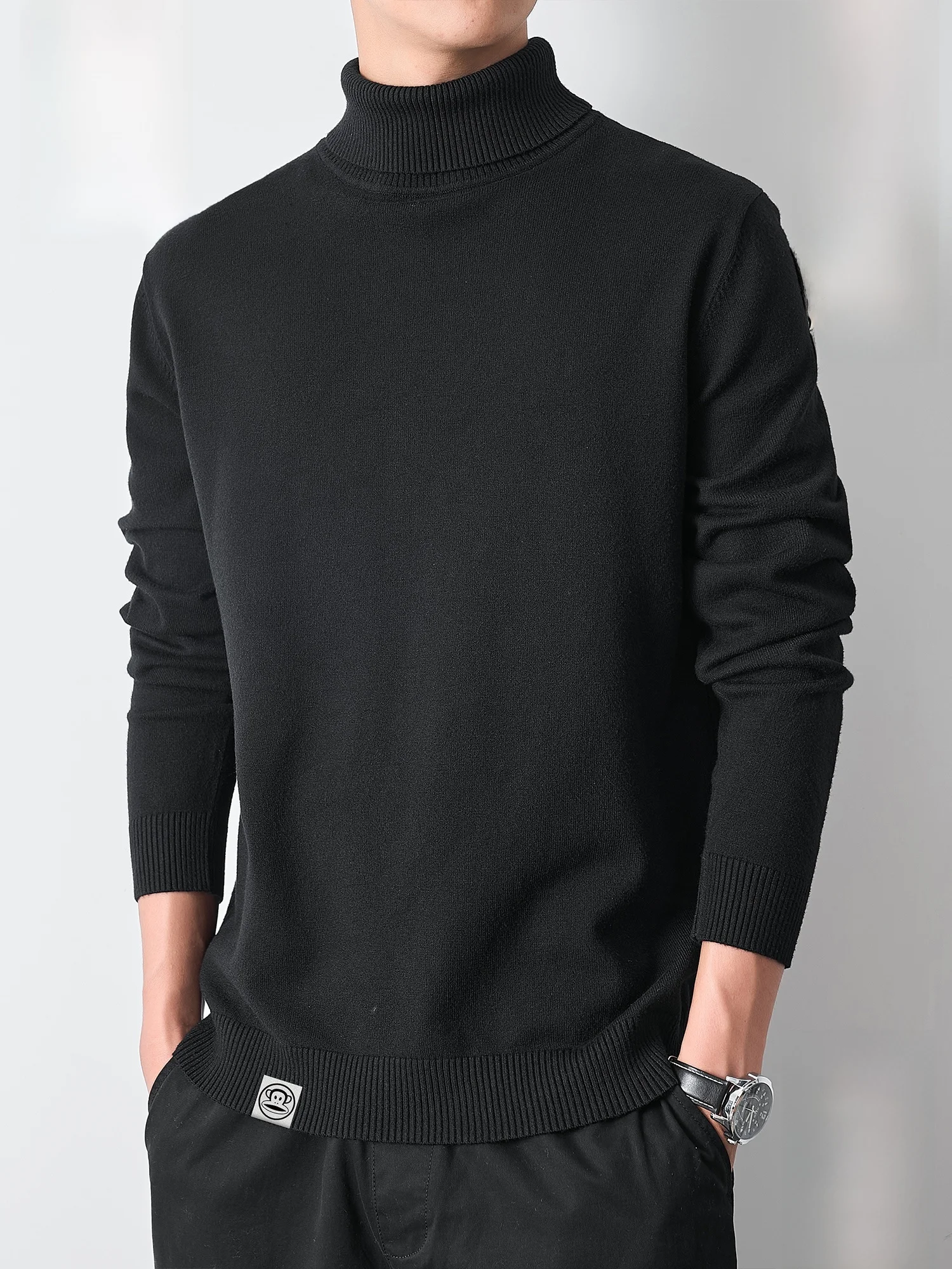

PaulFrank High Collar Long Sve Fce Lined Knitwear Men's Base Layer irt Warm Winter Sweater Casual Sle Polyester Blend