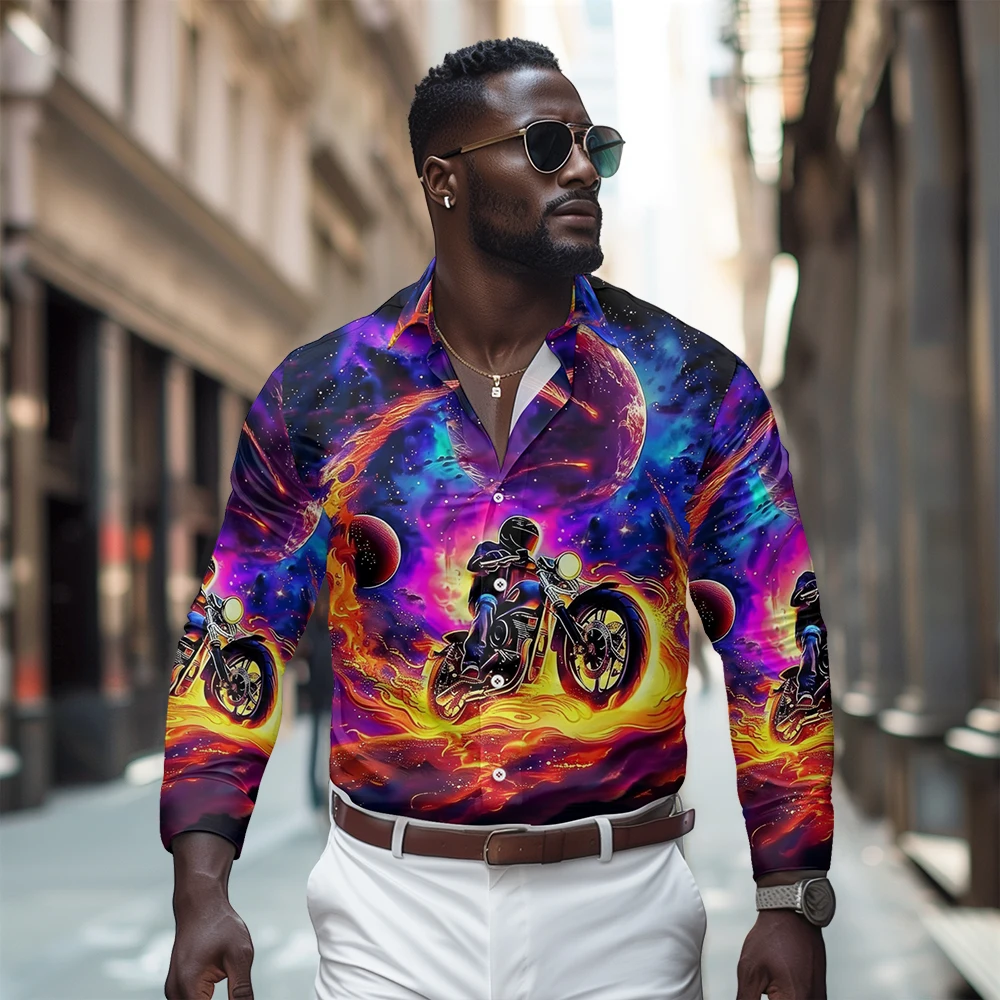 Cool motorcycle printed long sleeved shirt, Spring and Autumn new style