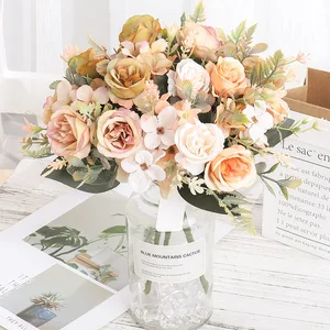 Beautiful roses artificial flowers, counterfeit flowers, silk peony, hortênsia, Big Bride Bouquet, wedding, home party, diy decoration, autumn 10 Main Sales Giant Flower - №1