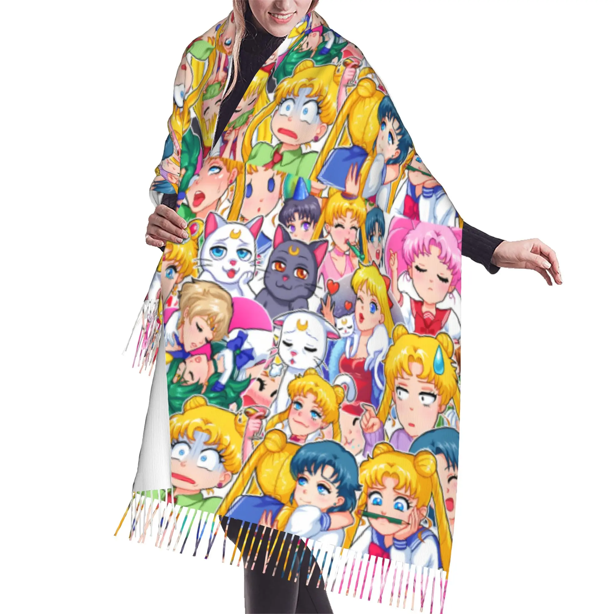 Custom Print Sailored Manga Anime Mooned Scarf Women Men Winter Fall Warm Scarves Usagi Tsukino Shawl Wrap