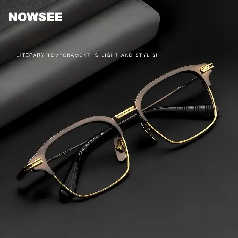 

NOWSEE Men Ultra-light Luxury Business Pure Titanium Anti-blue Prescription Glasses Square Retro Design Eyeglasses New Style