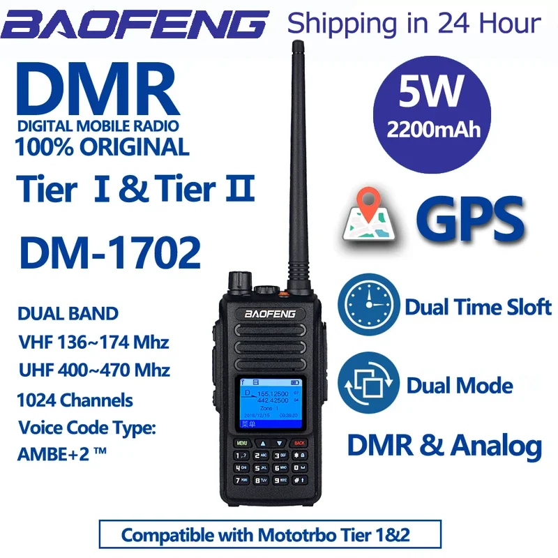 

GPS BaoFeng DM-1702 DMR HAM Communicator Stable Signal Dual Band 2 Way Radio Long Range Walkie Talkie Stations Transceiver