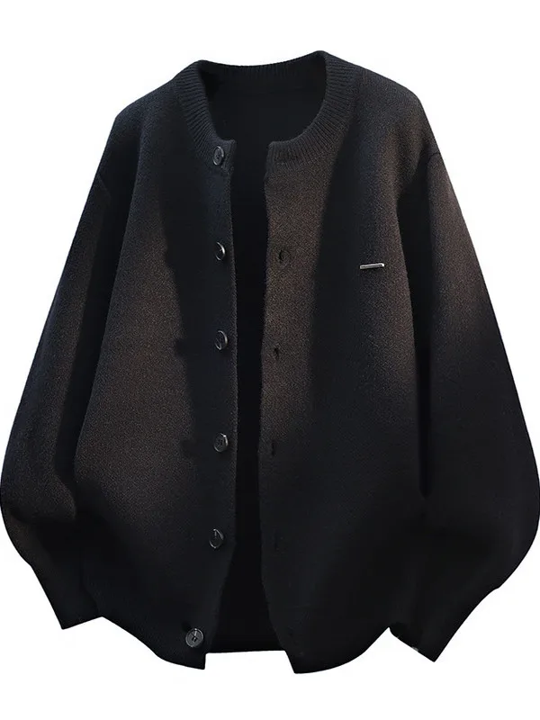 

Мужской повседневный вязаный кардиган из плотного полиэфирного волокна, длинный рукав, круглый вырез, немнущийся, осенний...