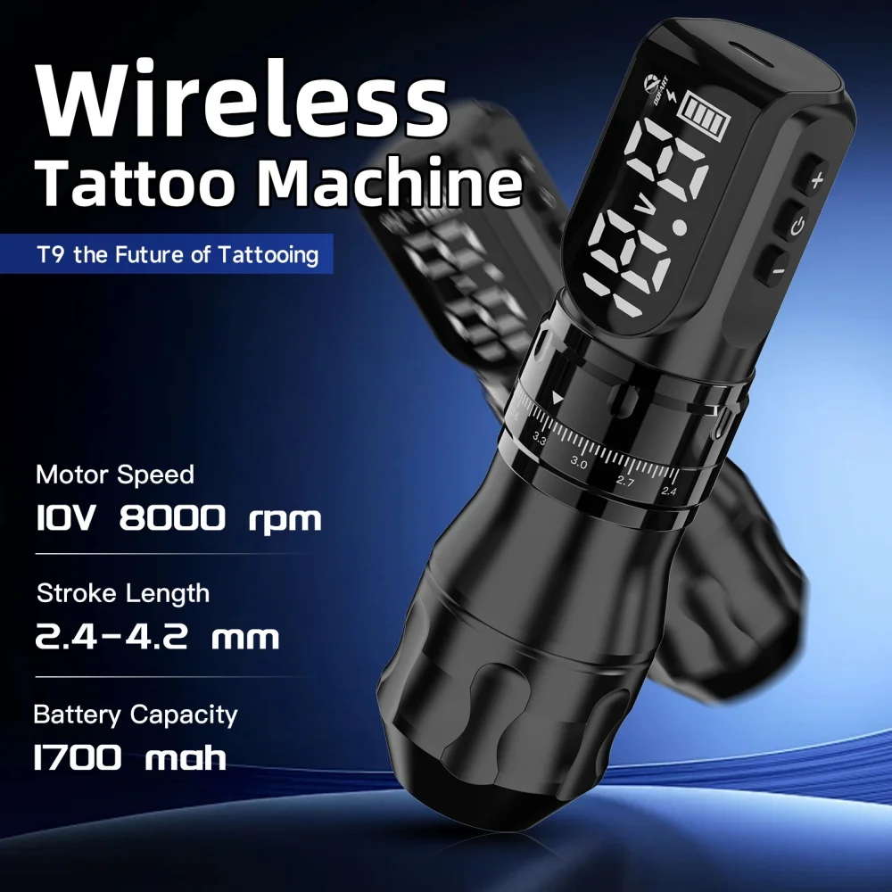 DQFART Neue T9 Elektrische Kabellose Tattoo-Maschine, Steuerbar, für Reisen, Schwarz-Silber, Körperkunst, Kreative Designs für Tattoo-Künstler – Detail 6