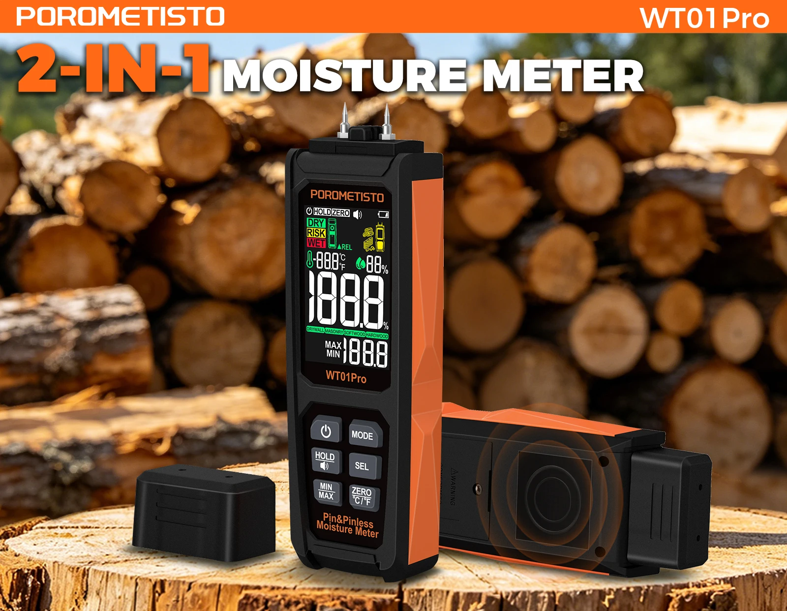 Neues 2-in-1 Digitales Holzfeuchtemessgerät mit und ohne Stifte, 0~99,9% Feuchtigkeitsmesser, Holzfeuchtigkeitsdetektor, Hygrometer für Holz und Beton – Detail 1