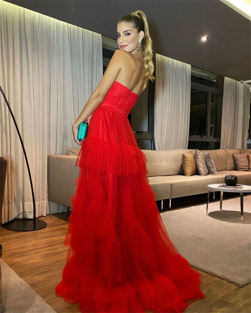 Jessica Sweetheart Red Wedding Dress Handmade Tulle Layering Prom Dresses Sexy Off-shoulder A-line Bespoke Occasion Dresses