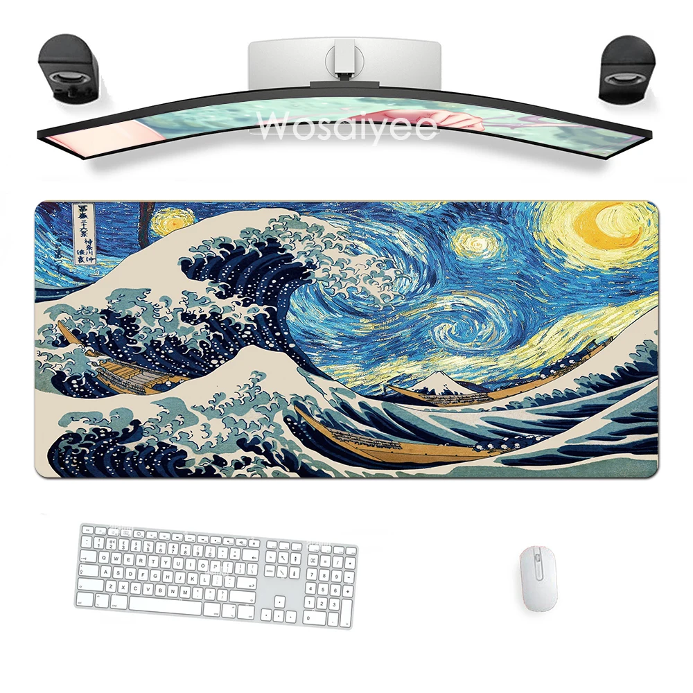 Alfombrilla de ratón de dibujos animados de Van Gogh, alfombrilla antideslizante grande para Pc, teclado de escritorio, diseño, accesorios para juegos, alfombrilla de ratón XXL