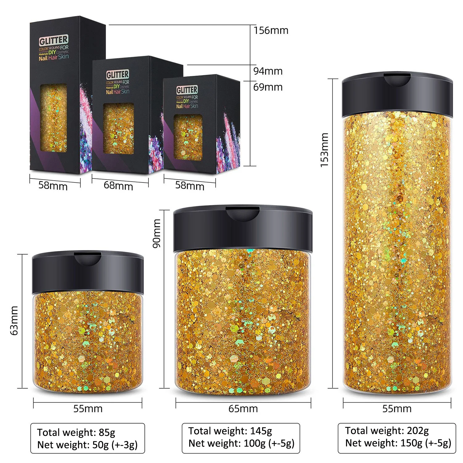 100g Cosmetic Grade Holographic Chunky Glitter for Nail Face Hair Eye Body Art