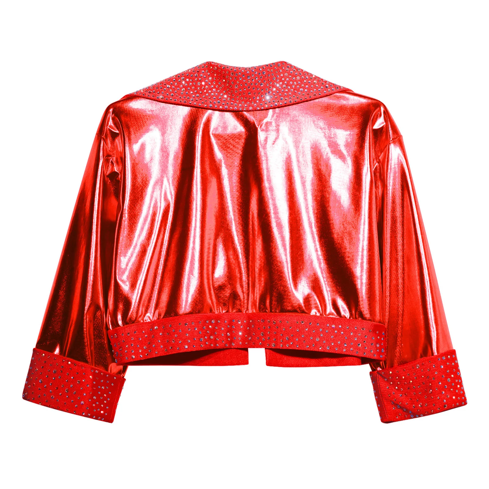

Kids Girls Jazz Tango Latin Ballroom Dance Costumes Coat Metallic Long Sleeve Shiny Rhinestones Crop Jacket Performance Clothes