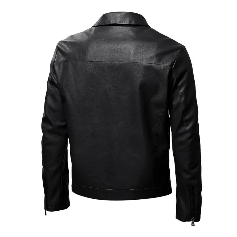 Men\'s Red Fashion Slim Motorcycle PU Leather Wear-resistant Lapel Leather Jacket