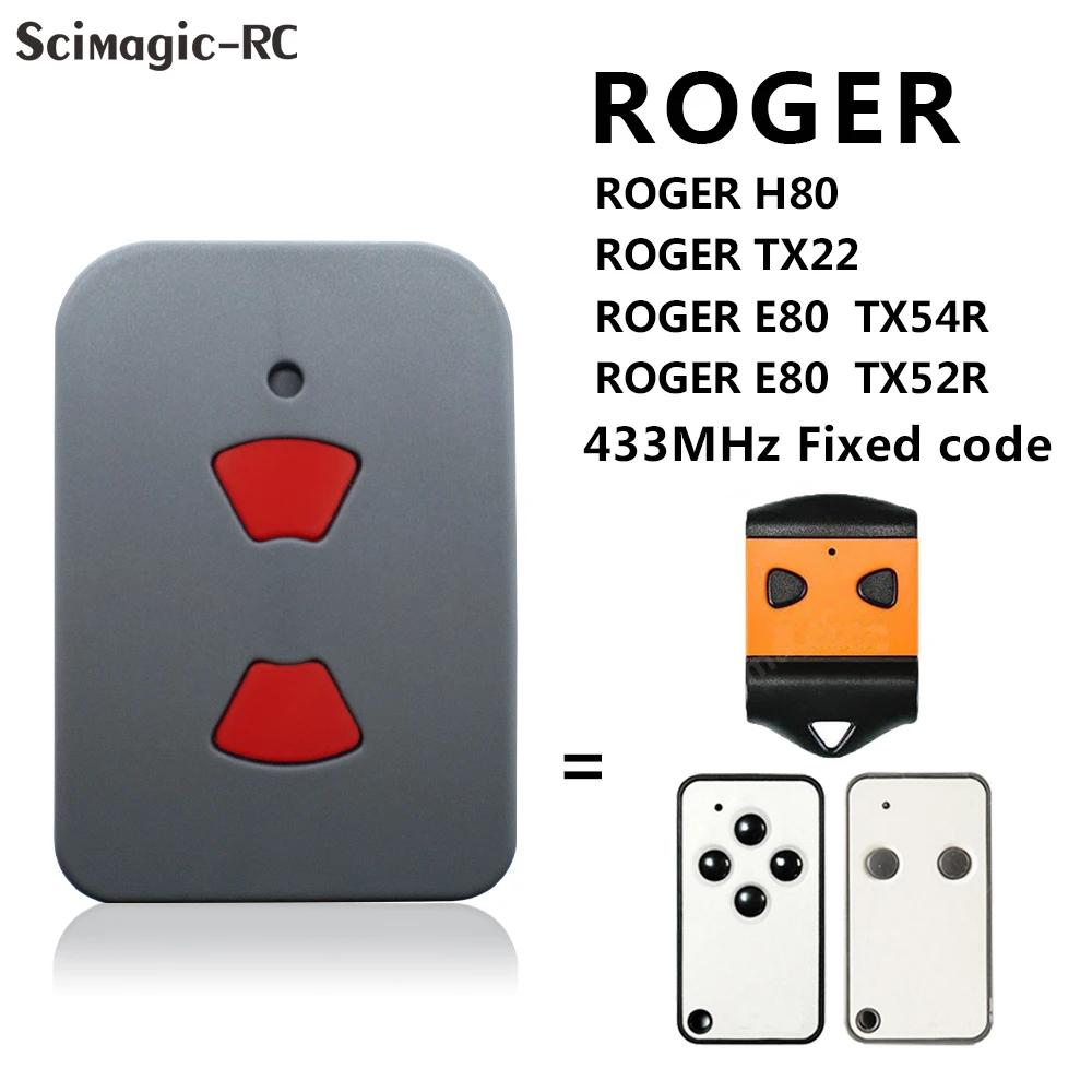 ROGER H80 TX22 TX44R M80 E80 TX12 TX52R/2 Garage Door Remote Control 433MHz Fixed Code Roger Door Opener