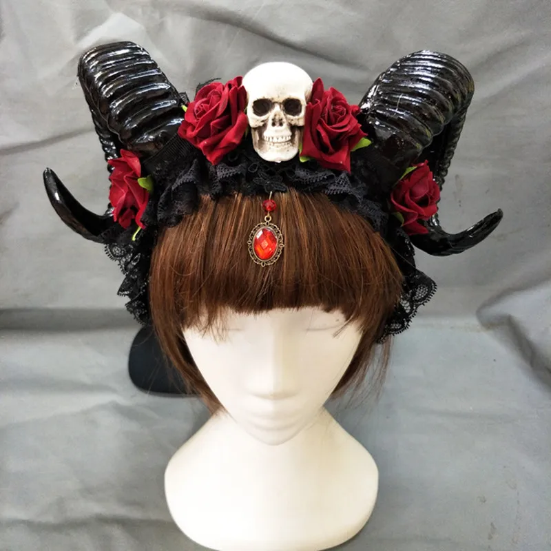 

Cosplay Gothic Demon Horns Headbands Halloween Skull Accessory Devil Horns Floral Headpiece Fancy Dress Hair Accessories