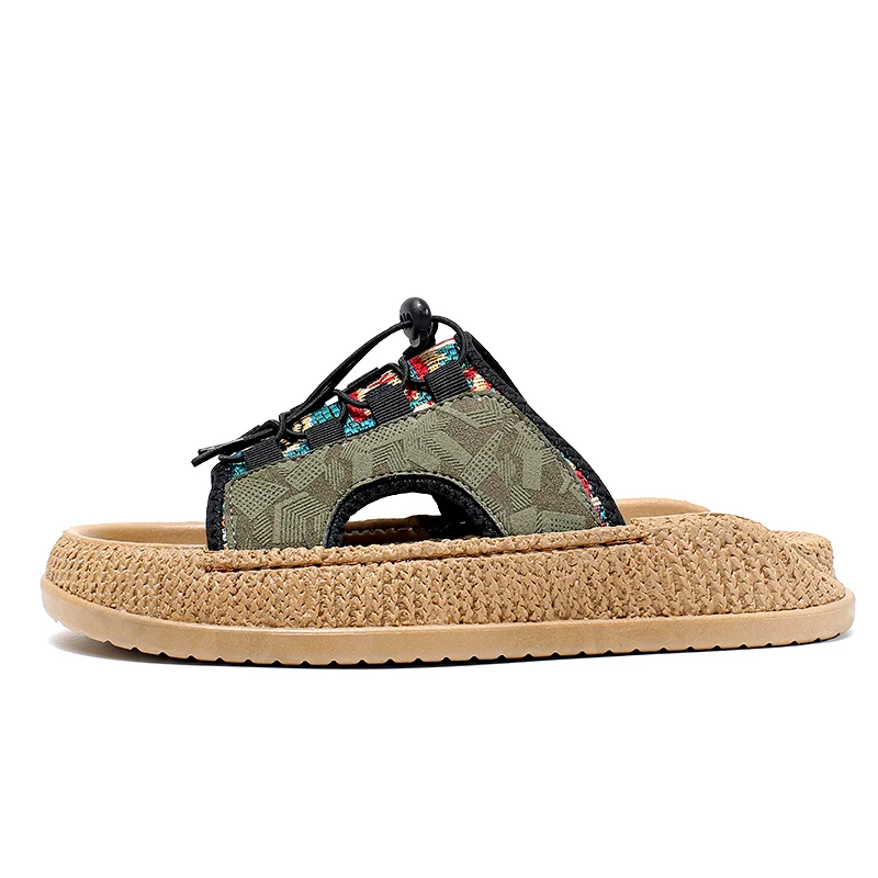

Summer Slippers for Man Trend Embroidery Hook&Loop Design Beach Shoes EVA Lightweight Soft Non-slip Particle Cloud Slippers
