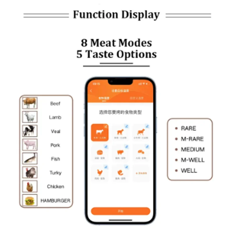 A11E-Tuya 100M Wireless Meat Food Thermometer Kitchen Cooking Tool Oven Grill BBQ Bluetooth Temperature Meter(Silver) Durable