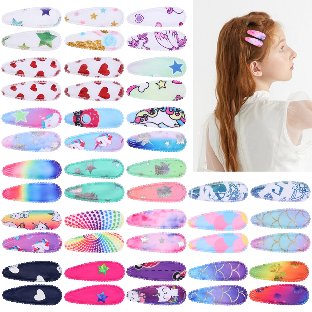 6Pcs/Set Cartoon Printed Drop Shape Hair Clips BB Hairpins Barrettes Headwear Girls Kids Baby Hair Accessories Gifts Wholesale