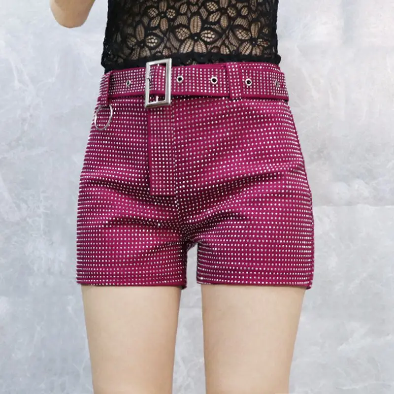 القادمون الجدد الصيف النساء أسود أبيض حجر الراين الماس حزام السراويل عالية الخصر مزاجه الموضة