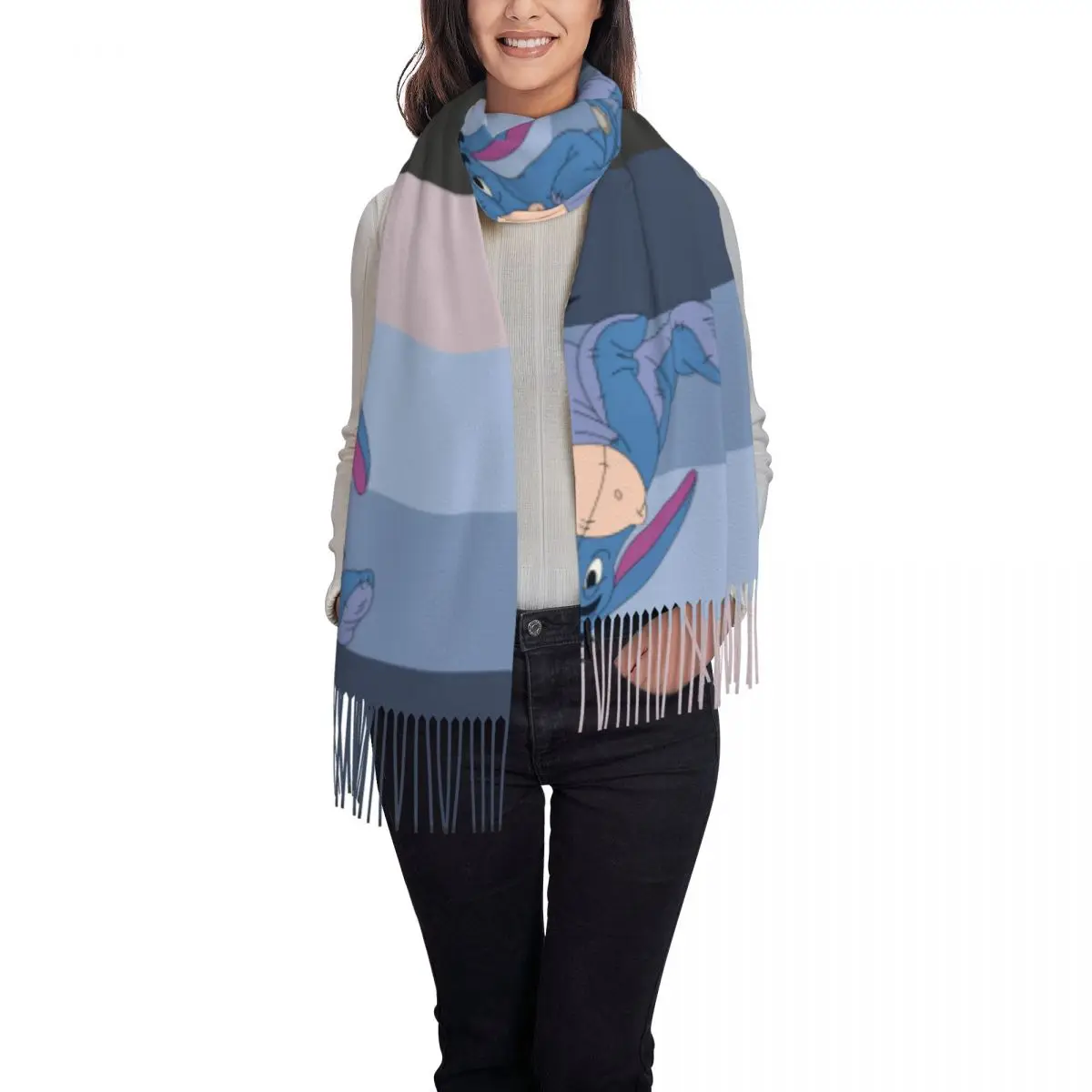 Bufanda con borlas para mujer Winnie The Pooh Eeyore Mantón largo y suave y cálido para regalos Bufanda de cachemira