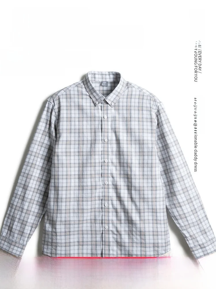 

Мужская свободная рубашка с длинным рукавом, повседневная, в клетку, весна-осень, модная, городской стиль, удобная, дышащая, из смесового хлопка и лиоцелла