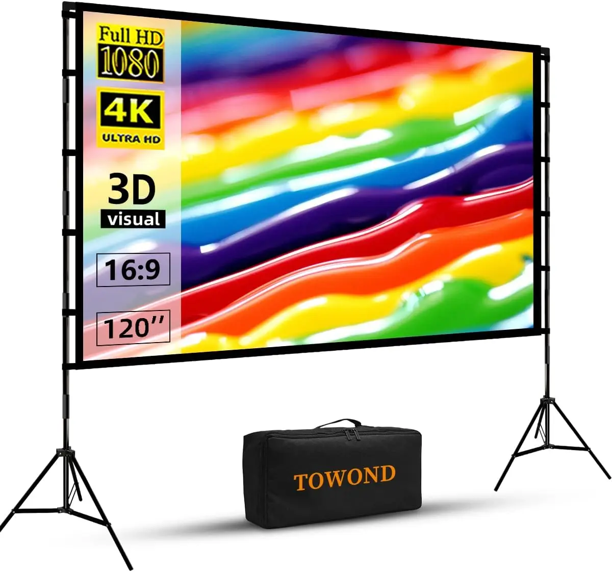 

120-дюймовый портативный экран для проектора со штативом, 4K HD, складной, без заломов, для просмотра фильмов на открытом воздухе, кемпинга и вечеринок