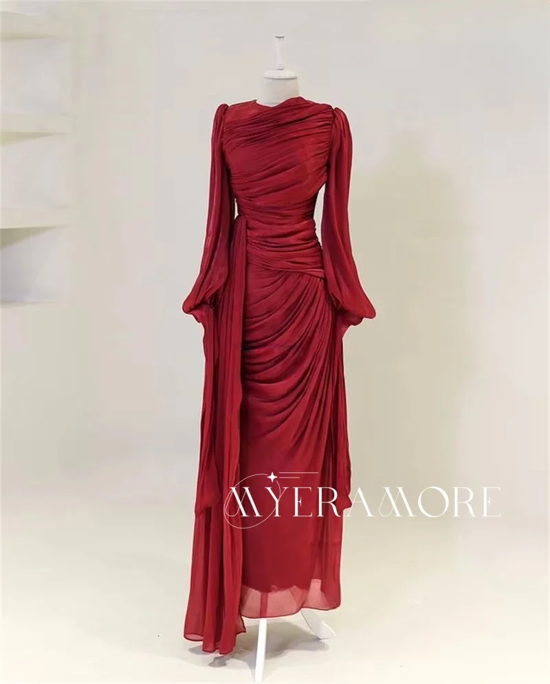 فساتين سهرة متواضعة من التول حورية البحر طيات فستان حفلة موسيقية بأكمام طويلة لحفلات الزفاف فستان صيفي مخصص #6