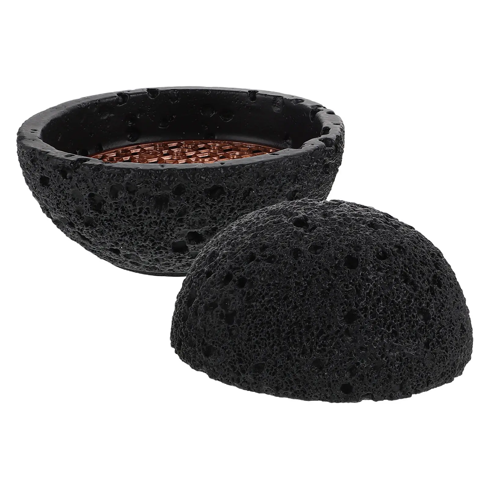 Cuenco hueco difusor de humo con textura volcánica de obsidiana para gastronomía molecular, almacenamiento de caviar, plato para sushi, exhibición de postres