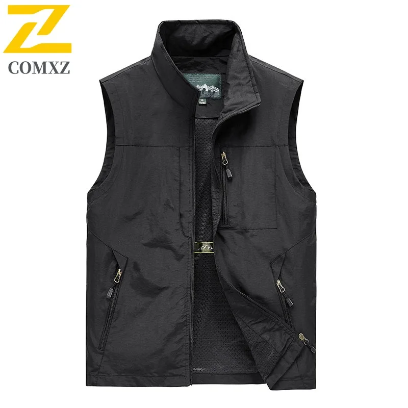 COMXZ  Mens Outdoor Sports Vest Summer Thin Plus Size Multi Pocket Sleeveless Spring Autumn Quick Dry lightweight Waistcoat