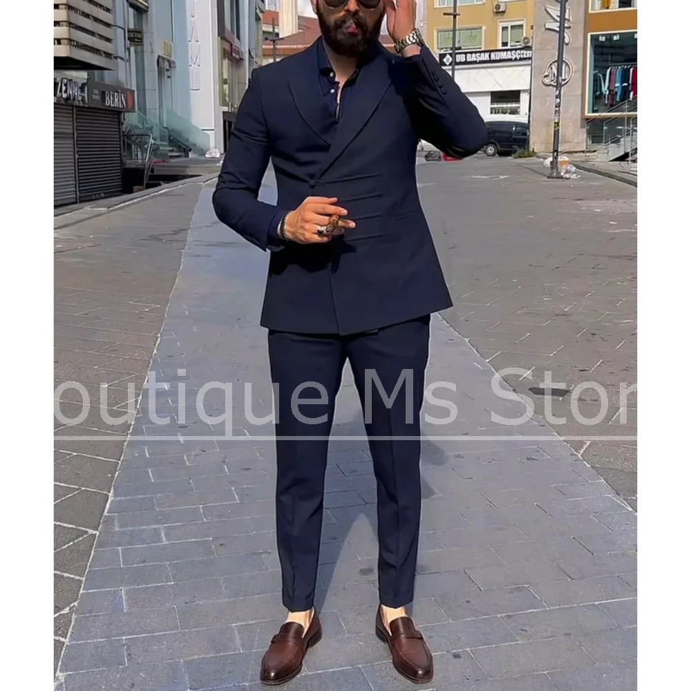 

Navy Blue Men's Suit Slim Fit Formal Blazer Pants Set Chic Business Wedding Party Tuxedo Elegant Tailored Male Suit 2 Piece