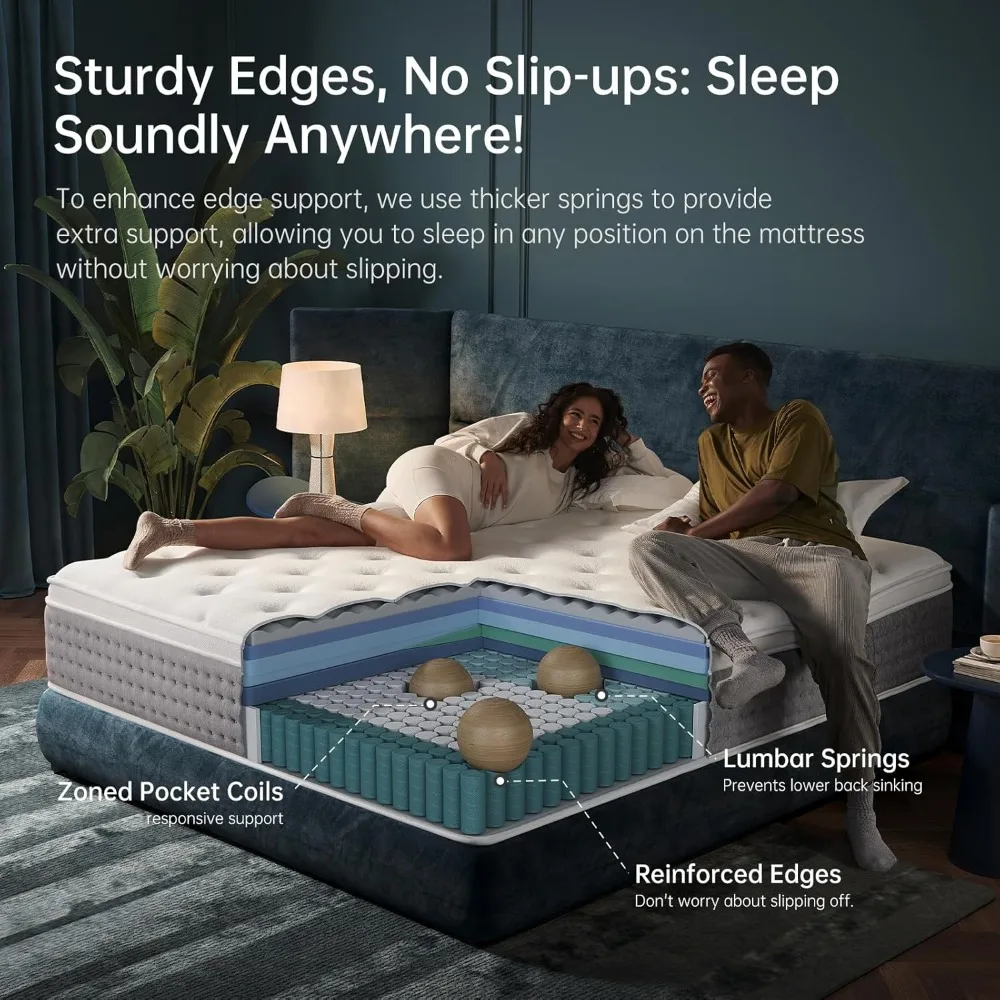 مرتبة كوين هجينة متوسطة الحجم مقاس 14 بوصة مع إسفنج الذاكرة ودعم ملف جيوب، معتمدة من CertiPUR-US