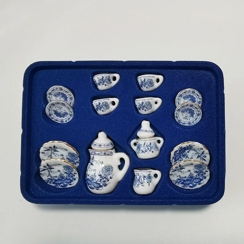 15 pieces/set Mini Story Mini Ceramic Tea Set Dollhos Dollhouse Play Toys Miniature Food Toys