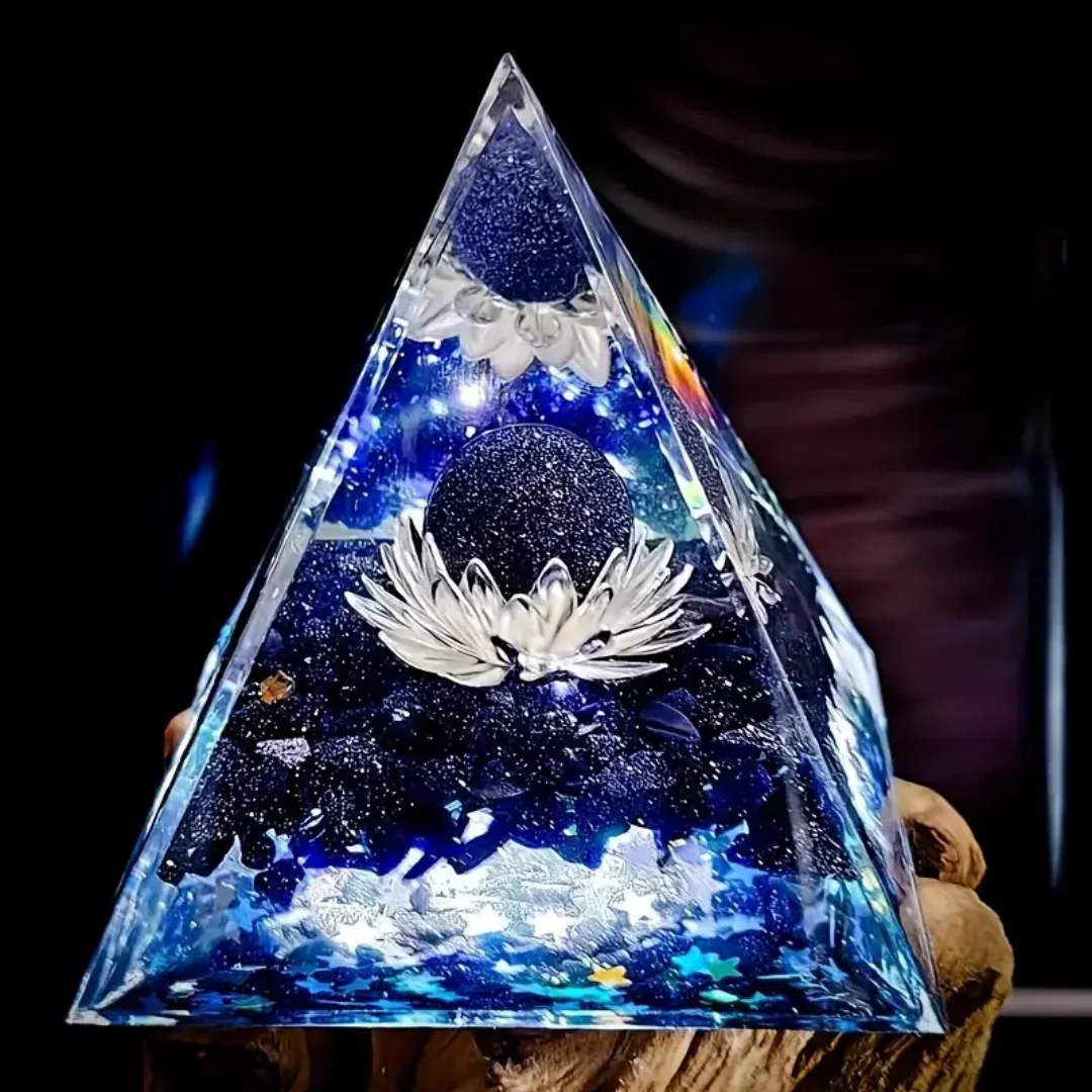 1pc Orgone Pyramid, The Pyramid of Ogan Is Composed of Blue Sand Crystal Balls and Blue Sand Pebbles, Home Desktop Ornaments