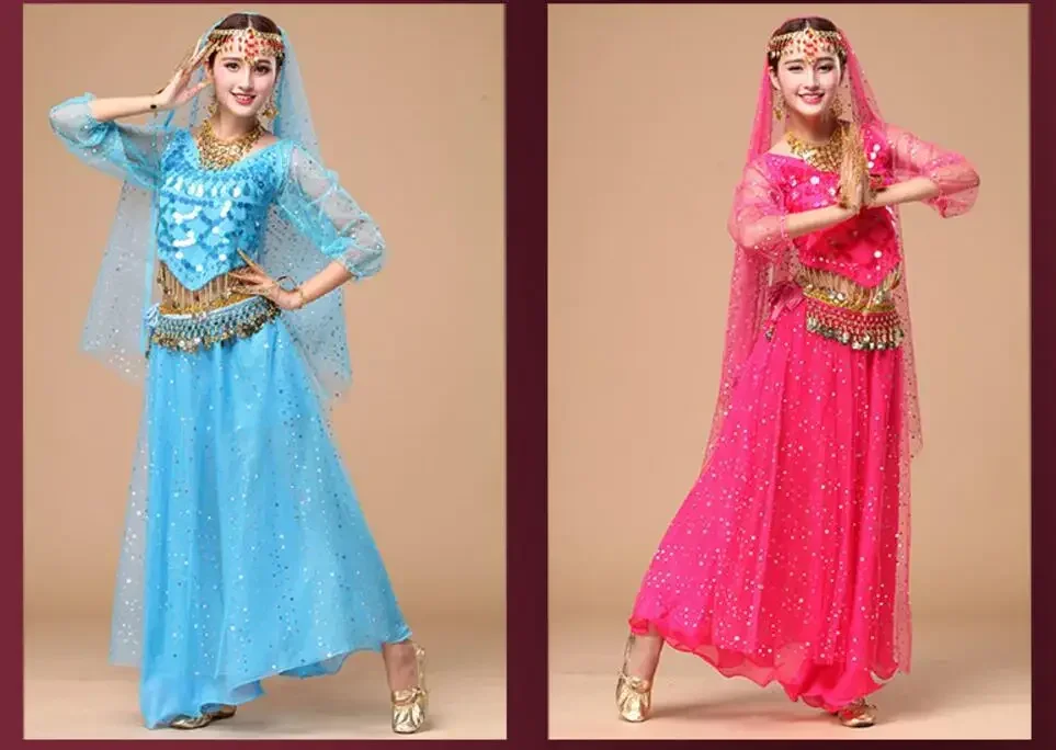 India Costumi di danza del ventre 6 colori Nuove donne adulte Costumi di Bollywood Donne Costume di danza del ventre Set Costumi di danza di Bollywood