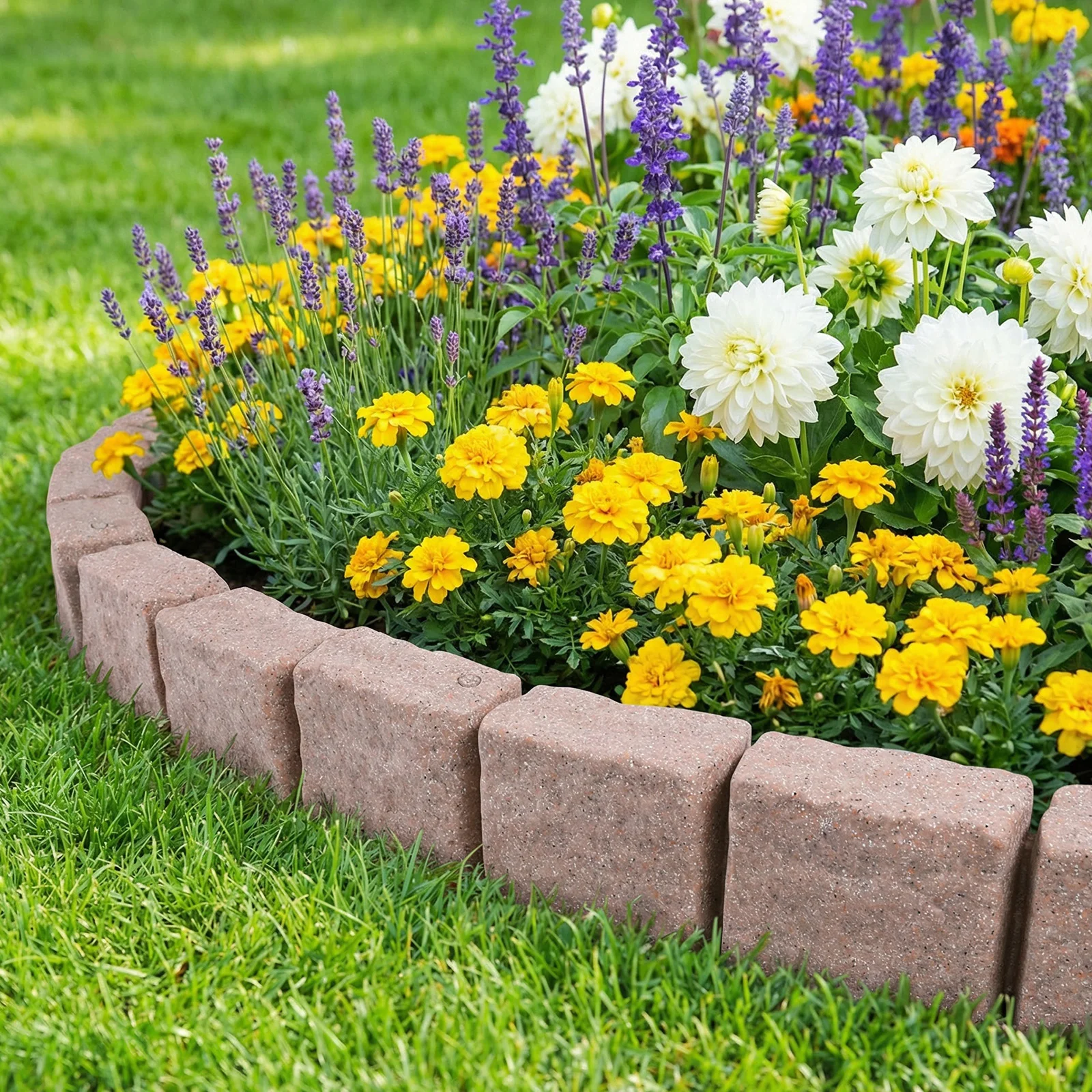 

Plastic Garden Lawn Border Decorative Stone-Look Garden Border with 24 Pieces Spikes for Flower Bed Tree Rings Pathways