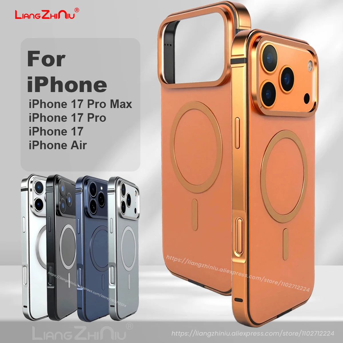 

For Iphone 17 Pro Max/17 Pro/17 Magsafe Charging Aluminum Alloy Metal Bezel Original Color Match 360 Shockproof Hard Phone Cover