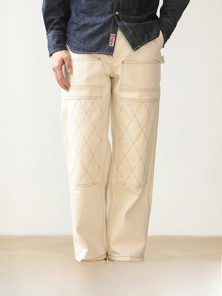 

Мужские джинсы с двойными штанинами, широкие, белые, в американском ретро-стиле, повседневные, из хлопка, прямые брюки