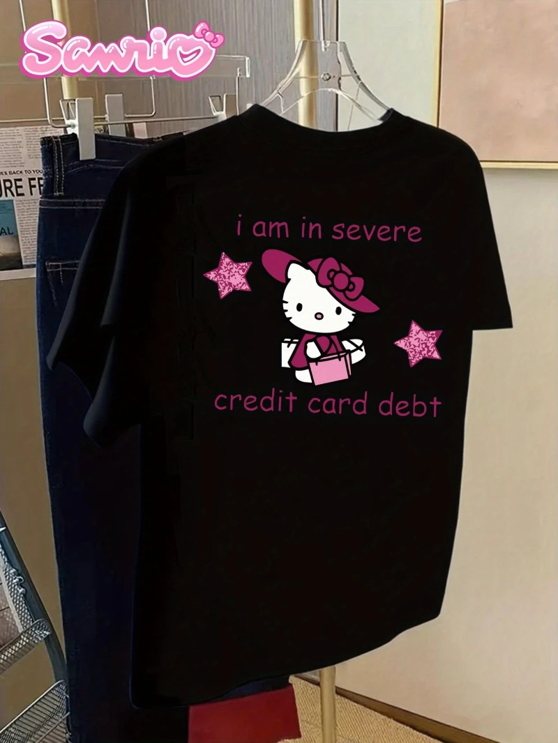 تي شيرت سانريو هالو كيتي للسيدات الممتع لبطاقة الائتمان - بطاقة الائتمان الخاصة بي عبارة عن شعار مبالغ فيه بشكل كبير بنمط مرحبا كيتي