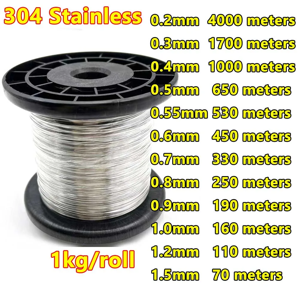 1KG/roll Soft Steel Wire Diameter1.5 1.0 0.2 0.3 0.4 0.5 0.6 0.8mm 304 Stainless Steel Wire Single Strand Lashing Soft Iron Wire