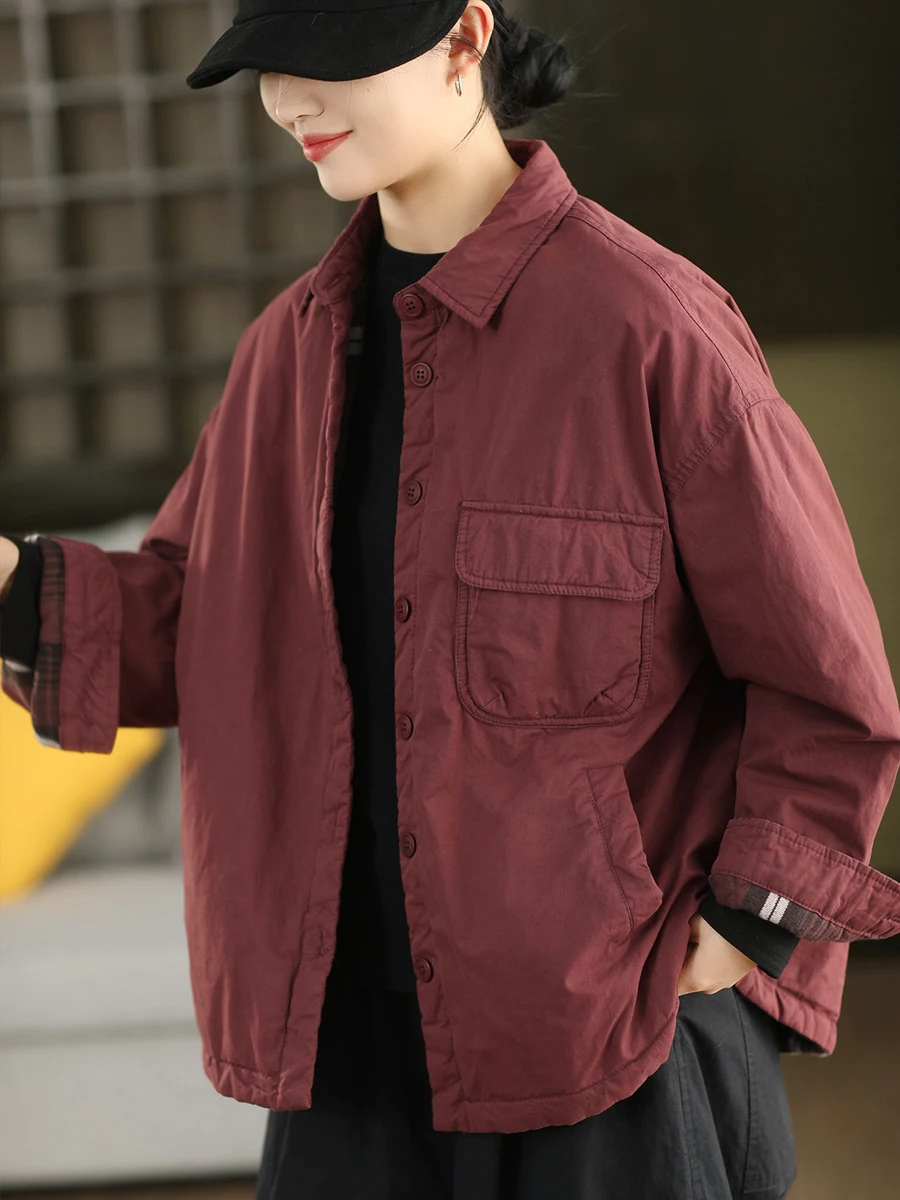 

Утепленная хлопковая куртка-жакет женская зимняя теплая фланелевая с цветным тканым узором в стиле ретро, свободного кроя