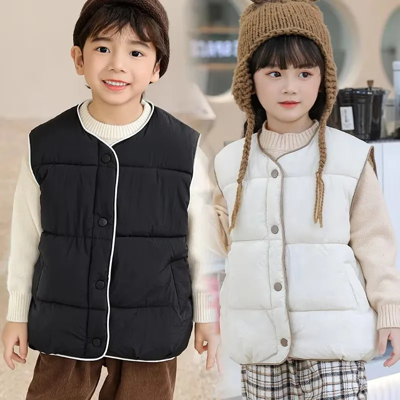 

Пуховый жилет для мальчиков и девочек, детский осенне-зимний теплый жилет, детская модная плотная верхняя одежда, 2025 год, повседневная одежда для малышей, От 3 до 8 лет
