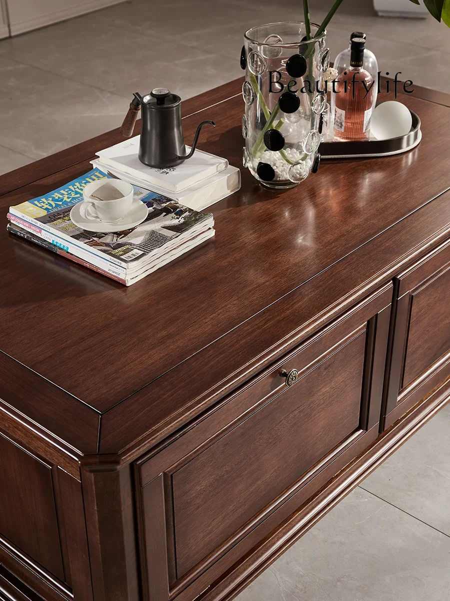 N  American Walnut Tea Table Rectangular Large Tea Table with Drawer Pure Log Tea Table Multifunctional
