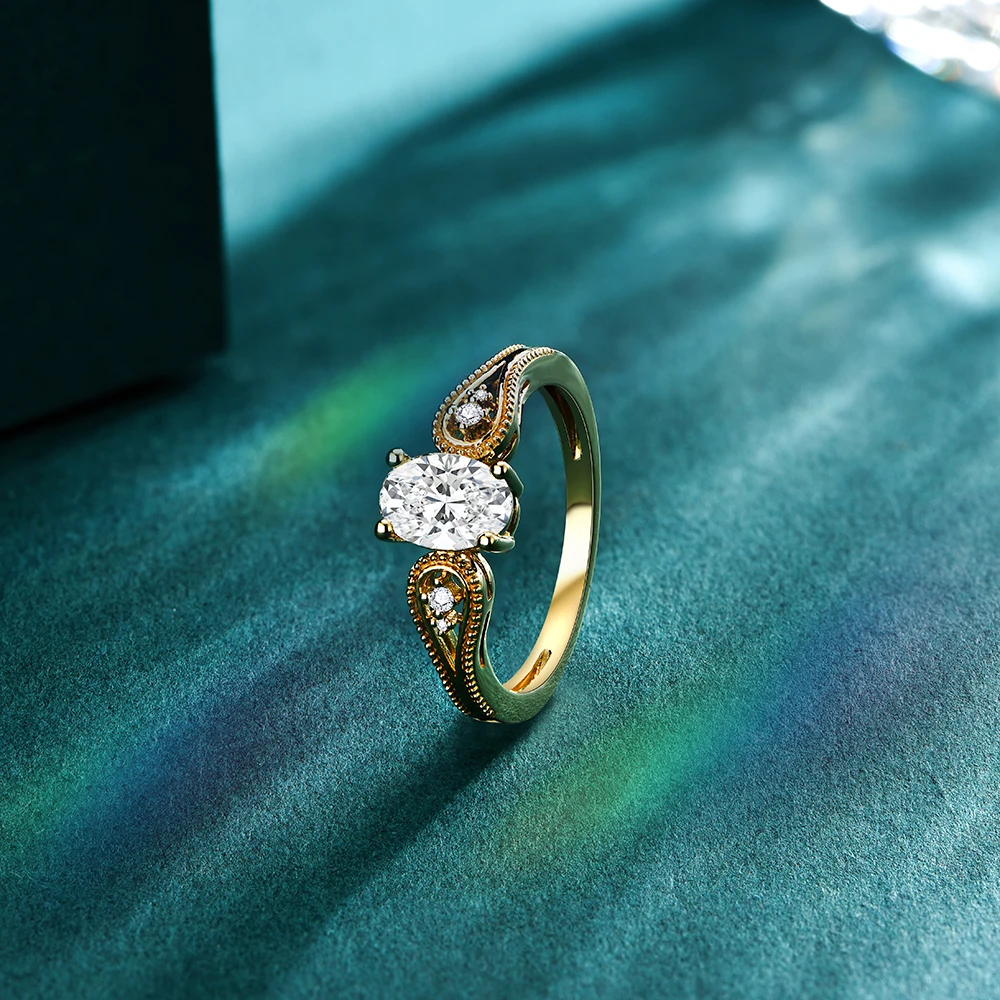 ATTAGEMS Luxurly 0.8ct Oval Cut Moissanite Rings for Women Men Solid 18K 14K 10K Yellow Gold Set for Wedding Engagement Classic - Image 3