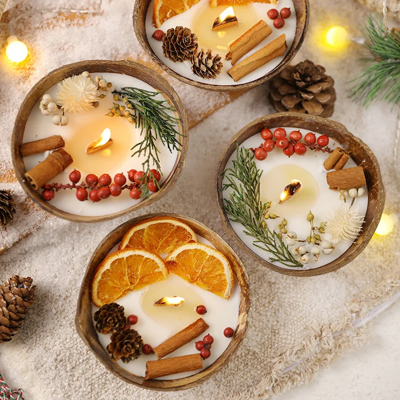 Creative Coconut Shell Scented Candles Party Decoration Dried Flowers Soy Wax Candles Smokeless Birthday Gifts