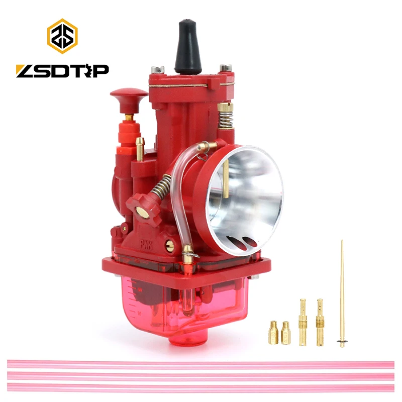 ZSDTRP Red PWK Carburetor 21 24 26 28 30 32 34mm With Power Jet For 2T 4T Motorcycle Dirt Bike Pit Bike Scooter ATV